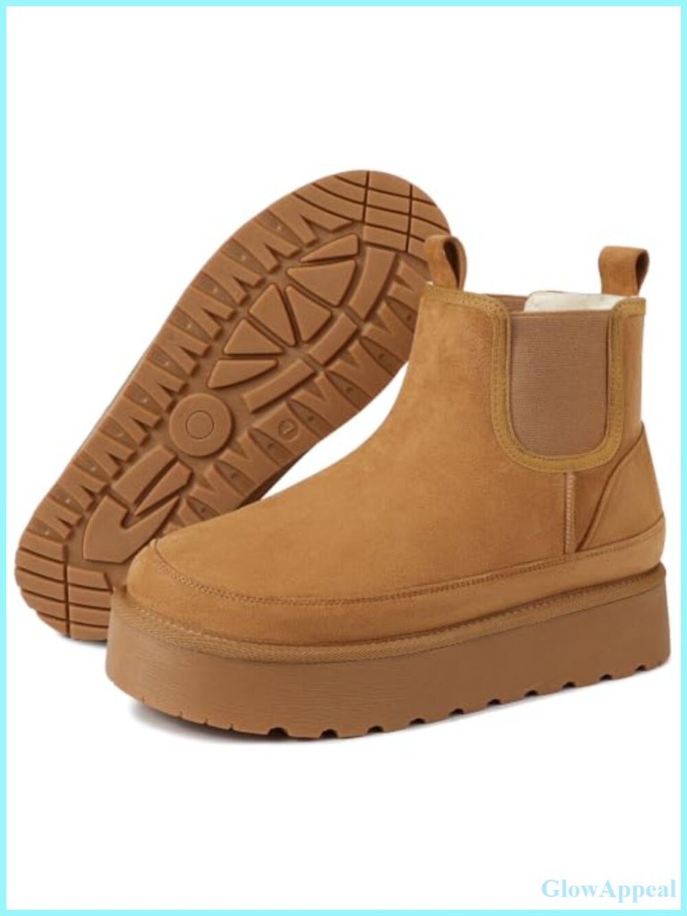 Platform Ankle Chelsea Boots Women Faux Suede Slip On Winter Snow Booties